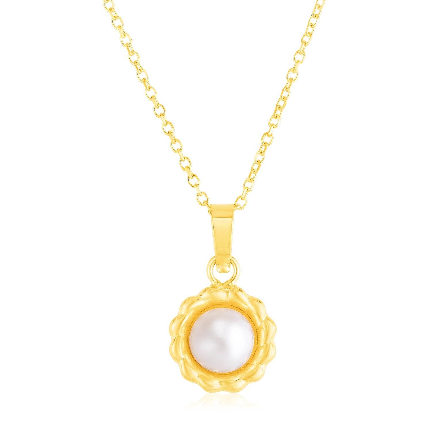 14k Yellow Gold Flower Necklace with Pearl - Sable Gold