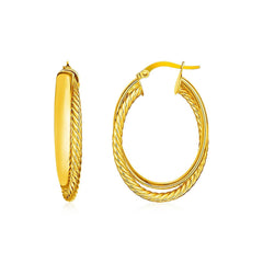 14k Yellow Gold Two Part Textured Twisted Oval Hoop Earrings - Sable Gold