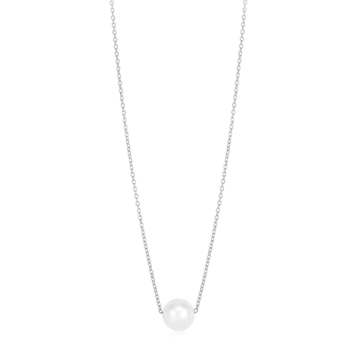 14k White Gold Pearl Solitaire Necklace - Sable Gold