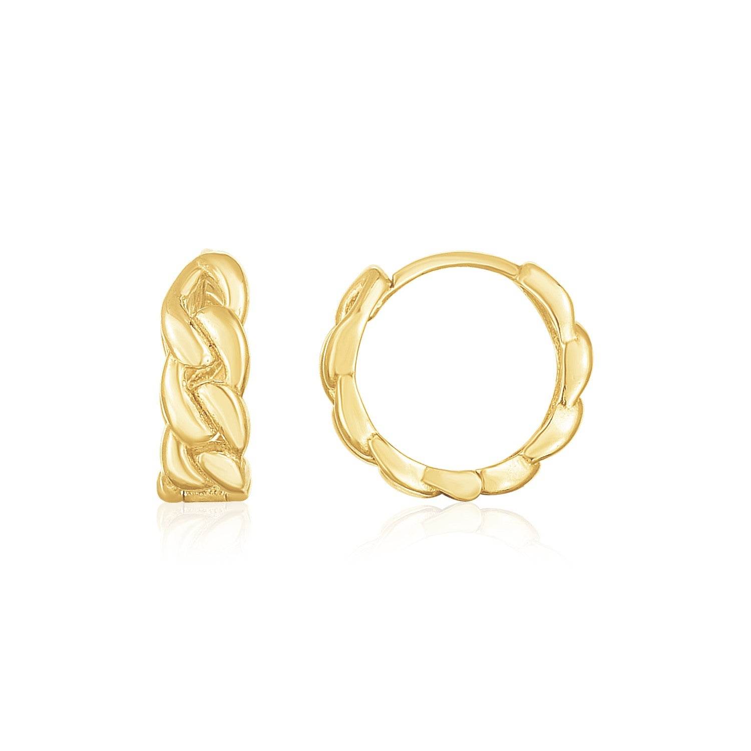 14K Yellow Gold Thick Curb Chain Huggie Hoop Earrings(4.2x12.4mm) - Sable Gold