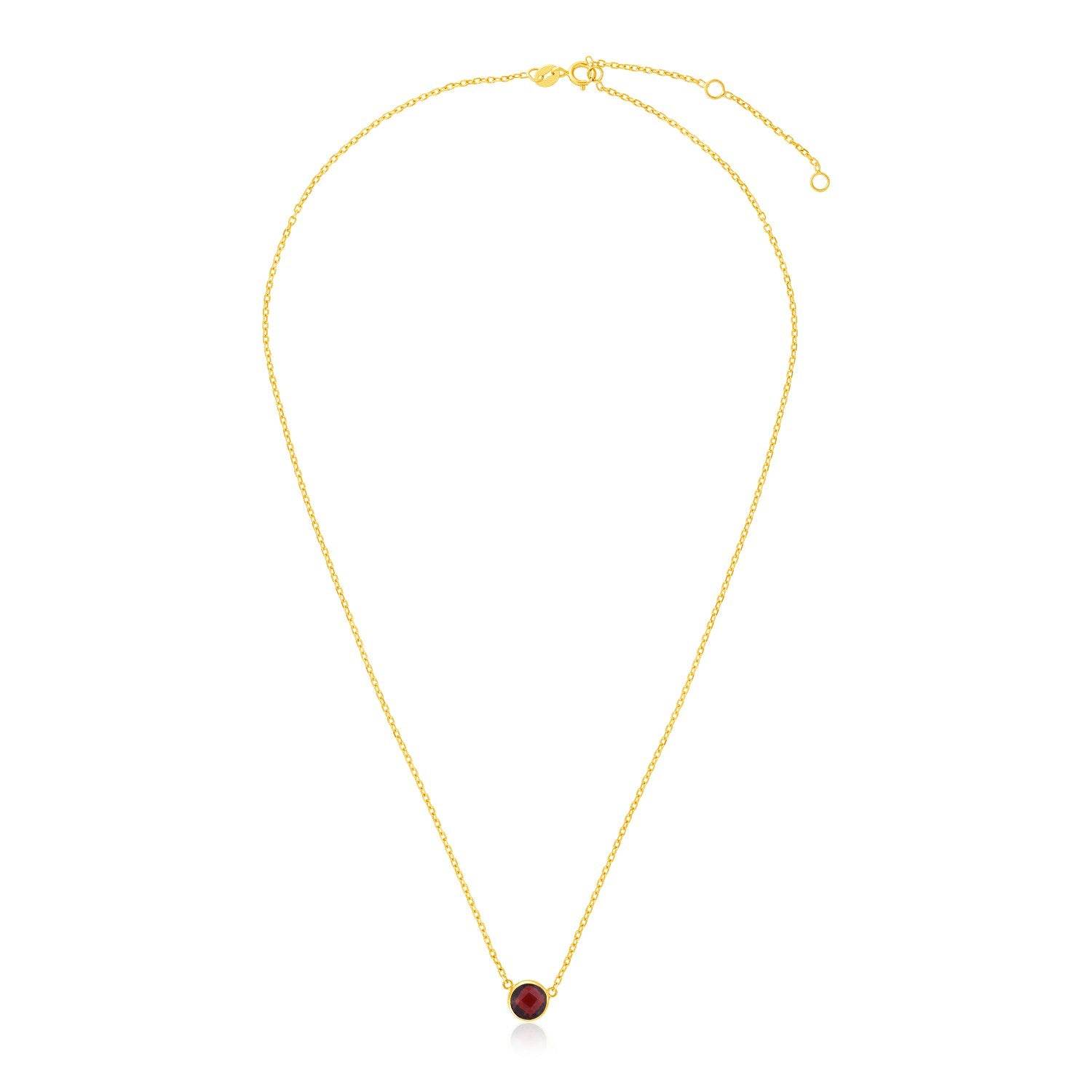 14k Yellow Gold 17 inch Necklace with Round Garnet - Sable Gold