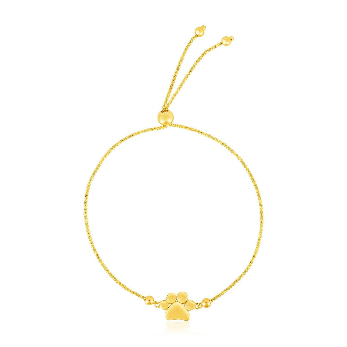 14k Yellow Gold Adjustable Paw Print Bracelet (1.10 mm) - Sable Gold