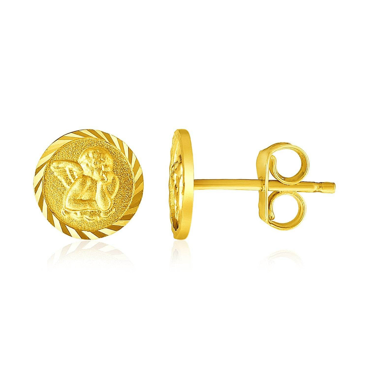 14k Yellow Gold Round Angel Post Earrings(8mm) - Sable Gold