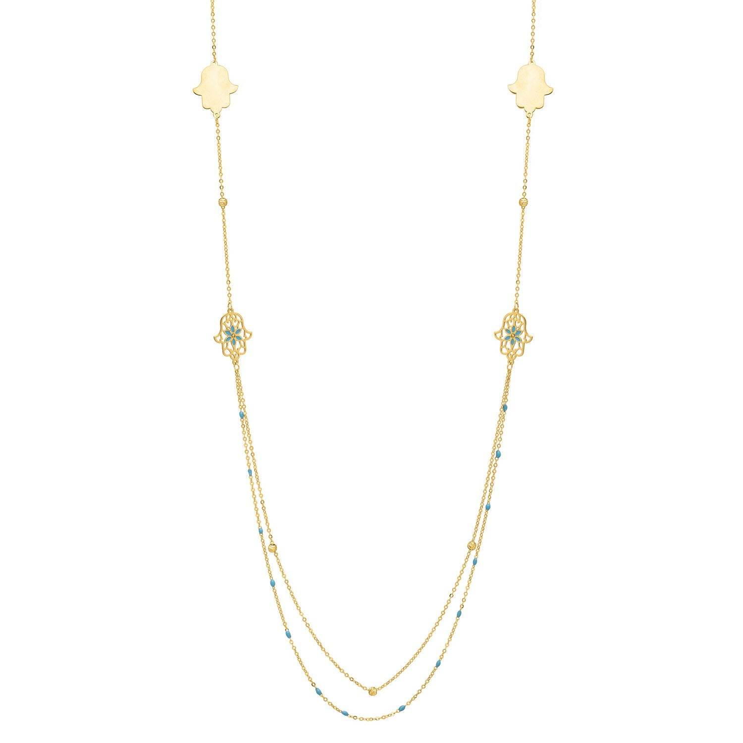 Long Hamsa Necklace in 14K Yellow Gold - Sable Gold