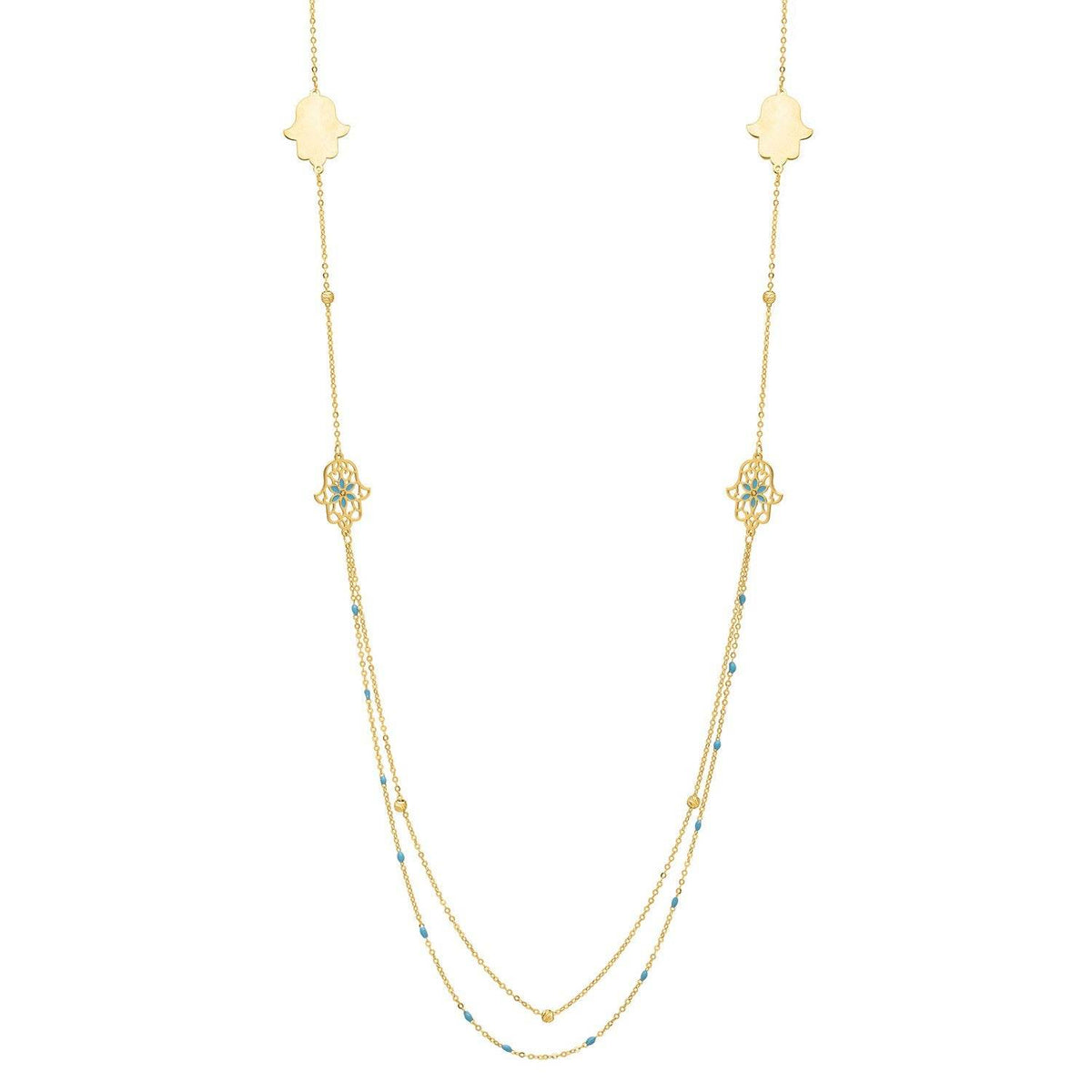 Long Hamsa Necklace in 14K Yellow Gold - Sable Gold