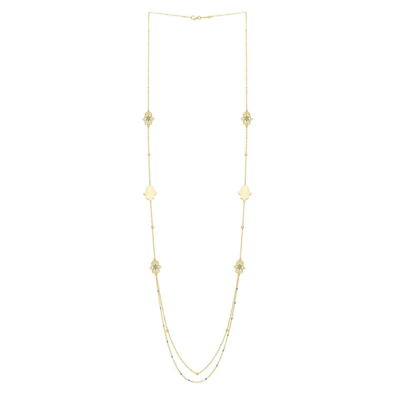 Long Hamsa Necklace in 14K Yellow Gold - Sable Gold