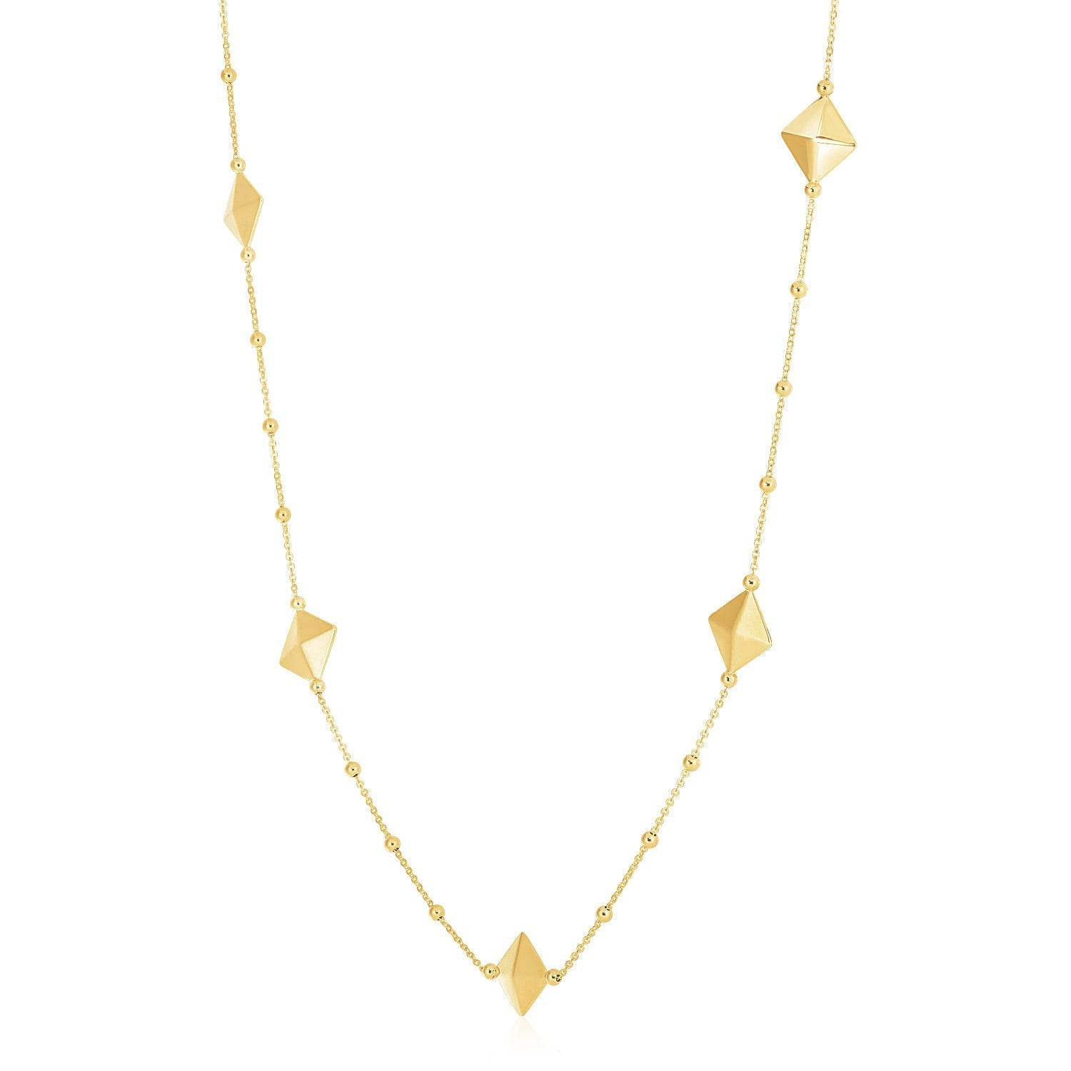 14k Yellow Gold High Polish Pyramid Station Necklace - Sable Gold