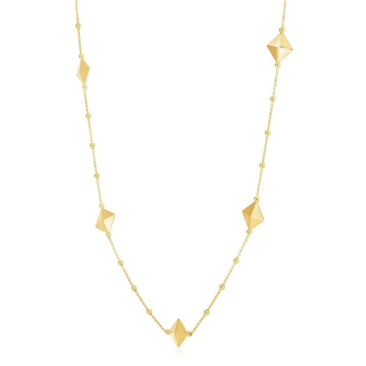 14k Yellow Gold High Polish Pyramid Station Necklace - Sable Gold