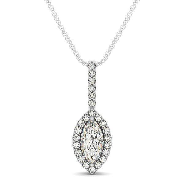 Marquis Shape Diamond Halo Pendant in 14k White Gold (2/3 cttw) - Sable Gold