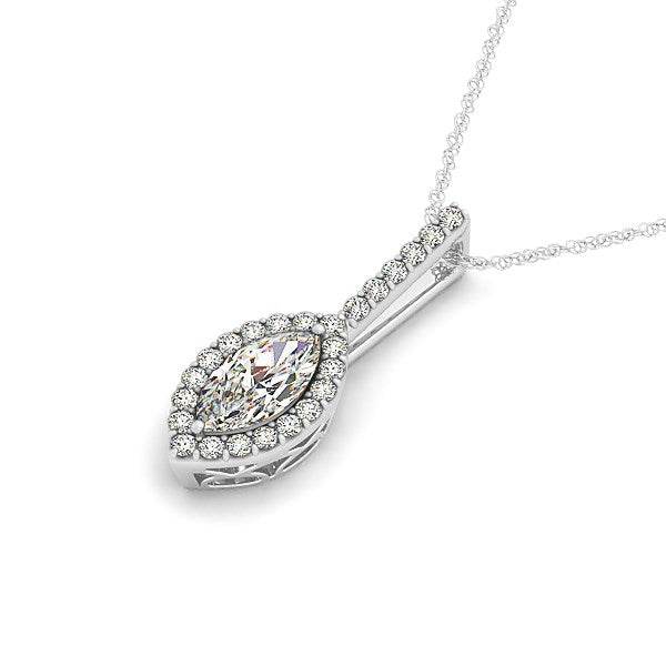 Marquis Shape Diamond Halo Pendant in 14k White Gold (2/3 cttw) - Sable Gold