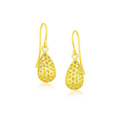 14k Yellow Gold Teardrop Drop Earrings with Honeycomb Texture - Sable Gold