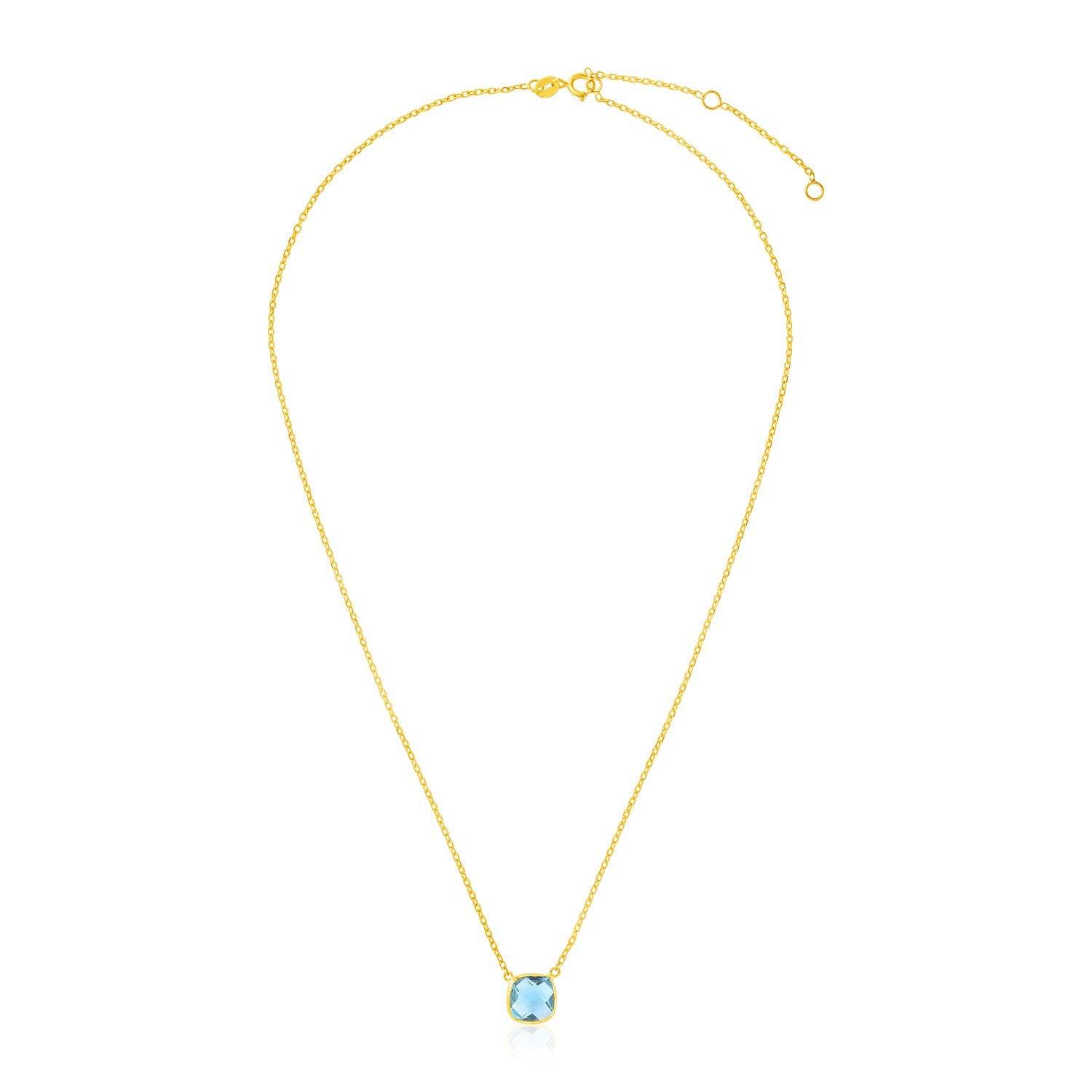 14k Yellow Gold 17 inch Necklace with Cushion Blue Topaz - Sable Gold