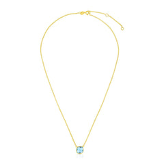 14k Yellow Gold 17 inch Necklace with Cushion Blue Topaz - Sable Gold