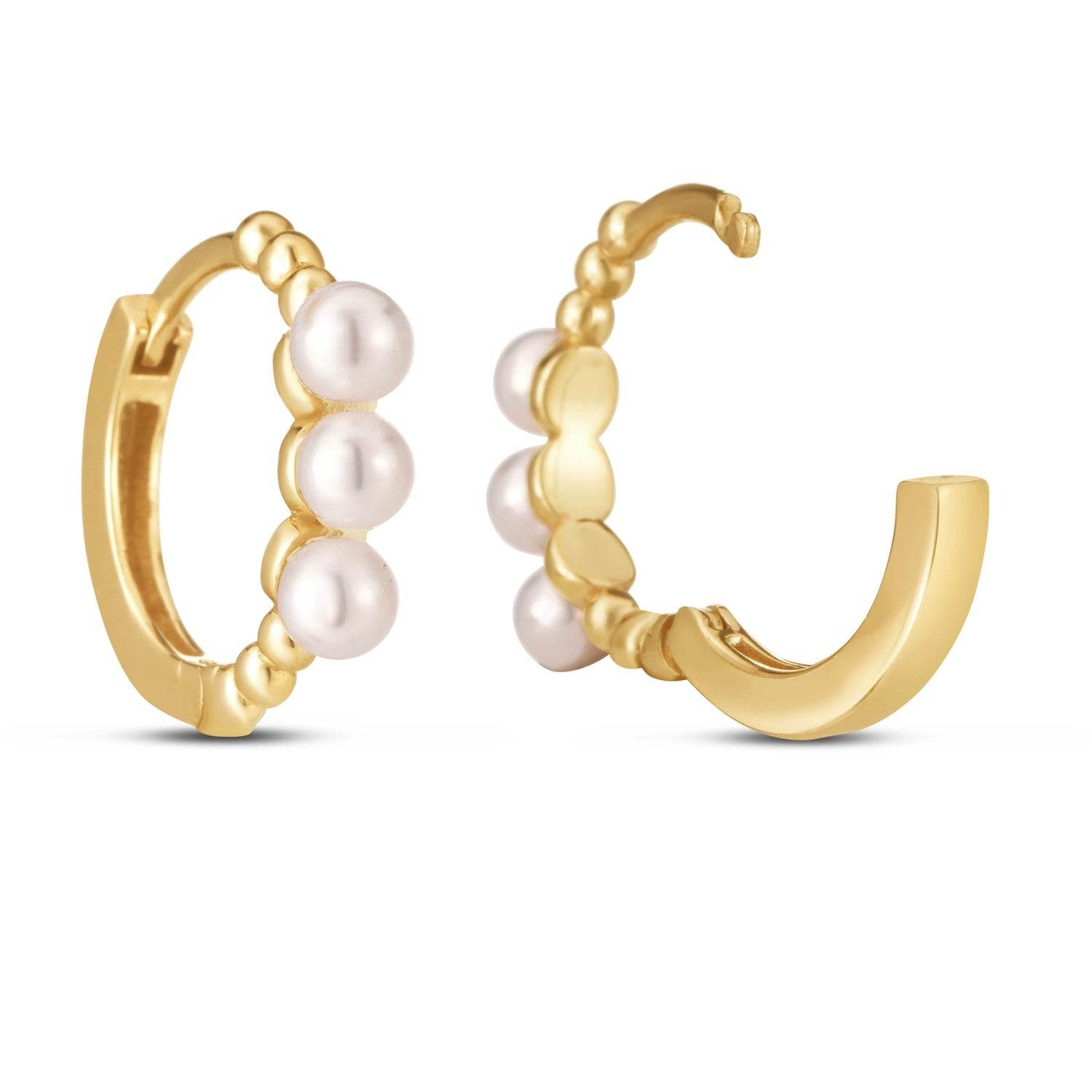 14k Yellow Gold Pearl Huggie Earrings - Sable Gold