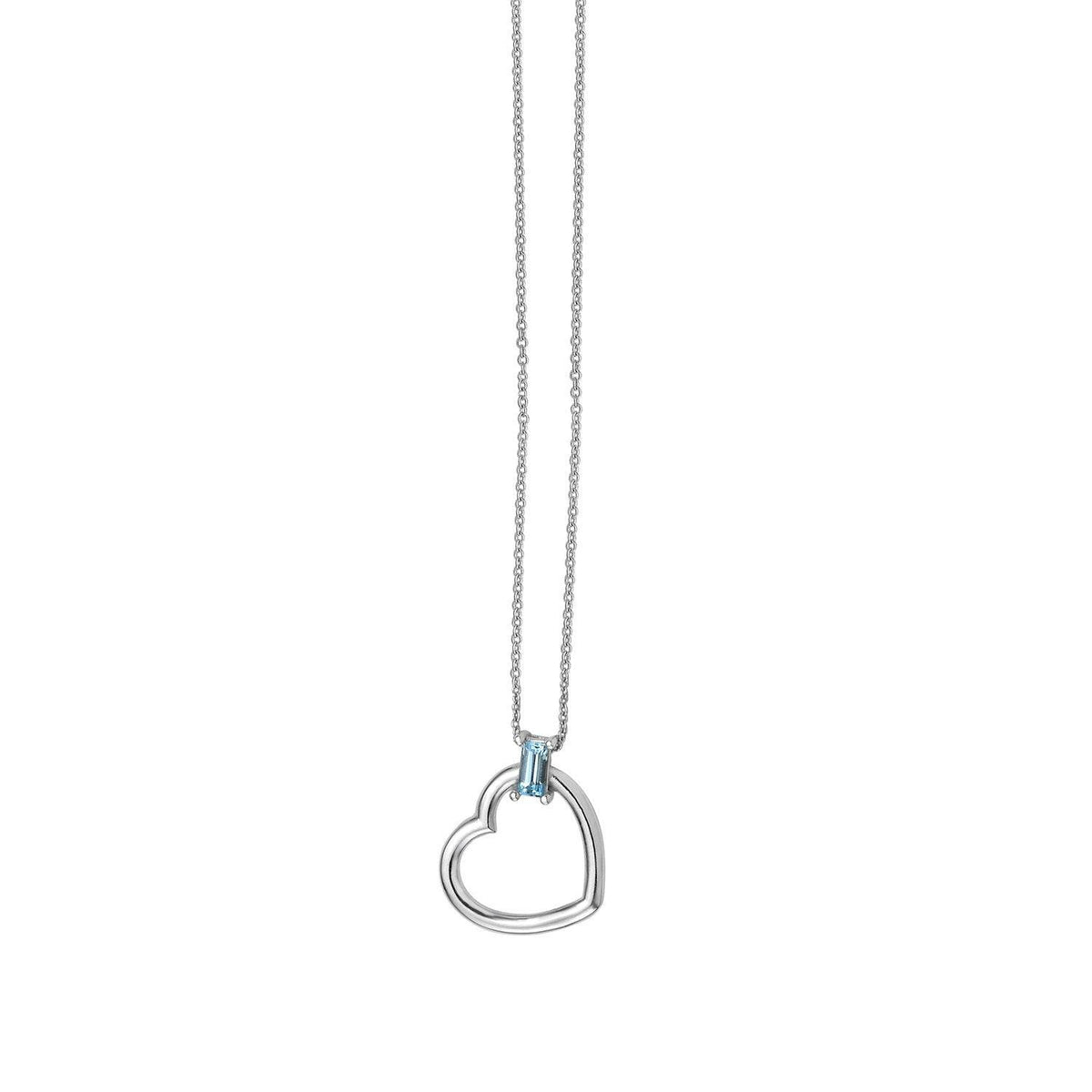 Blue Topez Baguette Heart Necklace in 14K White Gold - Sable Gold