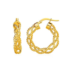 Textured Braided Hoop Earrings in 14k Yellow Gold(4x15mm) - Sable Gold