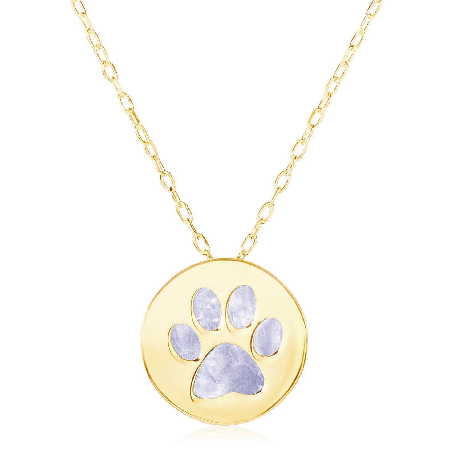 14k Yellow Gold Necklace with Dog Paw Print Symbol in Mother of Pearl - Sable Gold