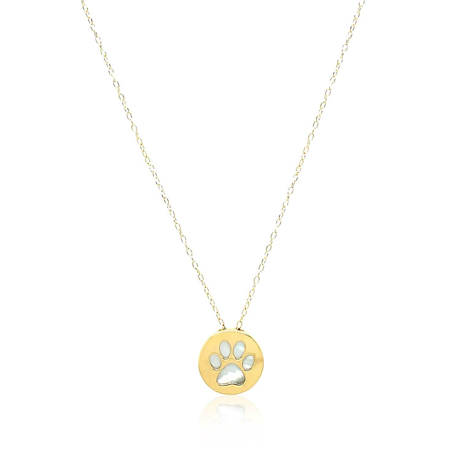 14k Yellow Gold Necklace with Dog Paw Print Symbol in Mother of Pearl - Sable Gold