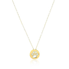 14k Yellow Gold Necklace with Dog Paw Print Symbol in Mother of Pearl - Sable Gold