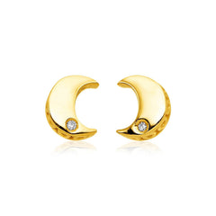 14k Yellow Gold Polished Moon Earrings with Diamonds - Sable Gold