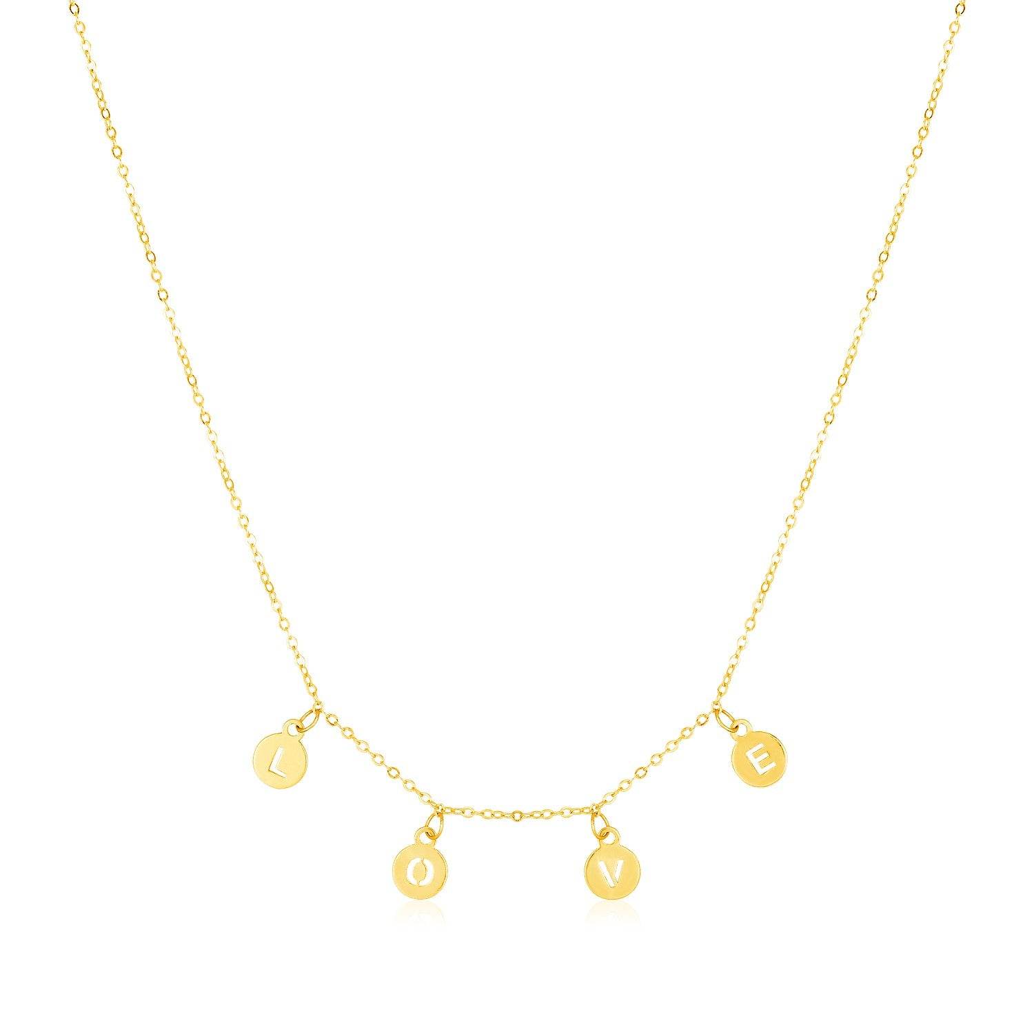 14k Yellow Gold Love Necklace with Circle Drops - Sable Gold