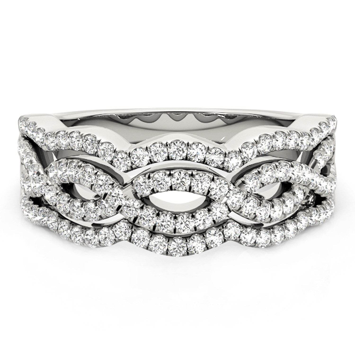 Diamond Studded Ring with Four Curves in 14k White Gold (5/8 cttw) - Sable Gold