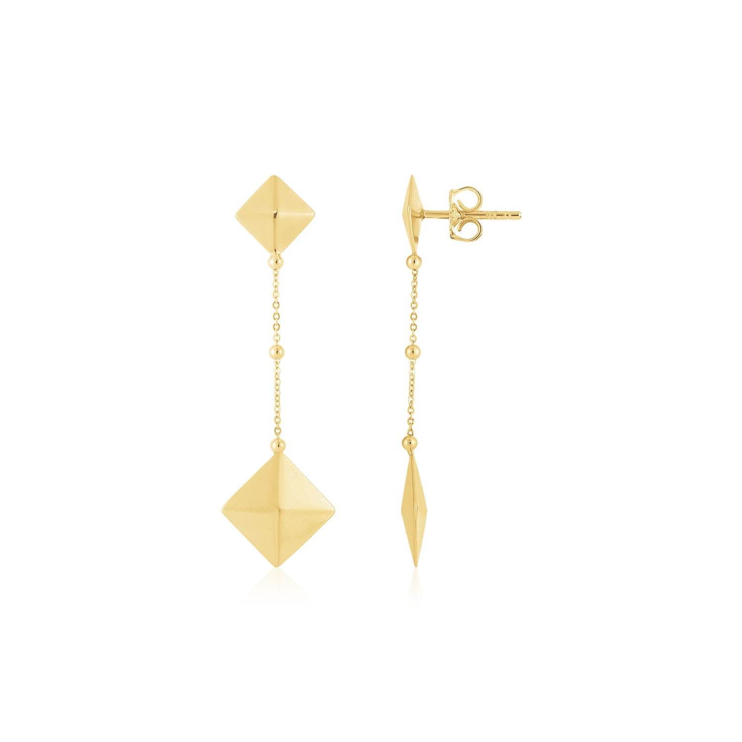 14K Yellow Gold High Polish Pyramid Drop Earrings - Sable Gold