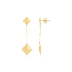 14K Yellow Gold High Polish Pyramid Drop Earrings - Sable Gold