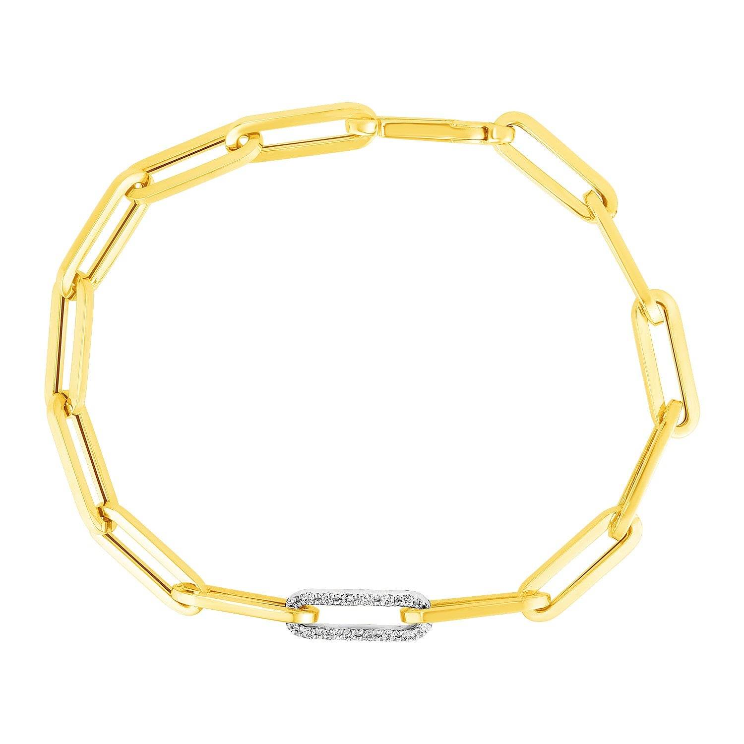 14k Yellow Gold Paperclip Chain Bracelet with Diamond Link (6.00 mm) - Sable Gold