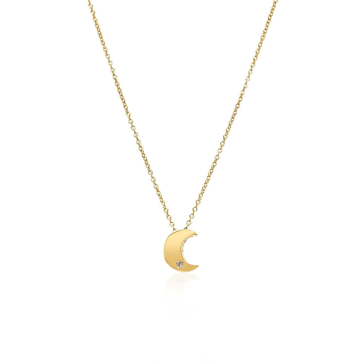 14k Yellow Gold Polished Moon Necklace with Diamond - Sable Gold