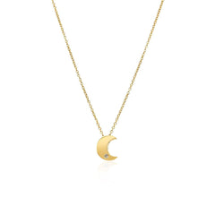 14k Yellow Gold Polished Moon Necklace with Diamond - Sable Gold