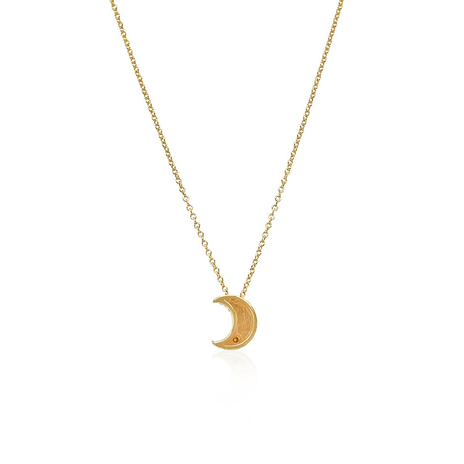 14k Yellow Gold Polished Moon Necklace with Diamond - Sable Gold