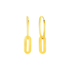 14k Yellow Gold Huggie Style Hoop Earrings with Paperclip Link Drops - Sable Gold