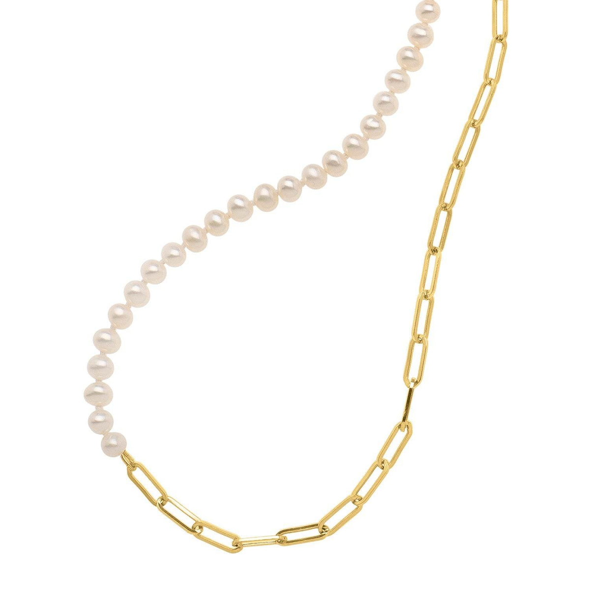 5mm Pearl and Lite Paperclip Necklace in 14K Yellow Gold - Sable Gold