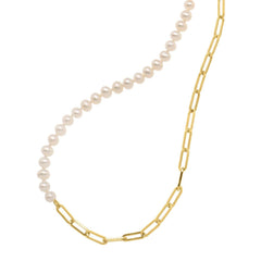 5mm Pearl and Lite Paperclip Necklace in 14K Yellow Gold - Sable Gold