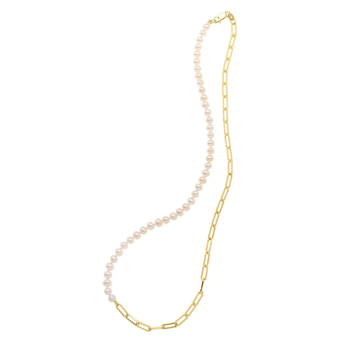 5mm Pearl and Lite Paperclip Necklace in 14K Yellow Gold - Sable Gold