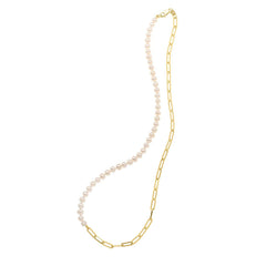 5mm Pearl and Lite Paperclip Necklace in 14K Yellow Gold - Sable Gold