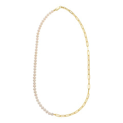 5mm Pearl and Lite Paperclip Necklace in 14K Yellow Gold - Sable Gold