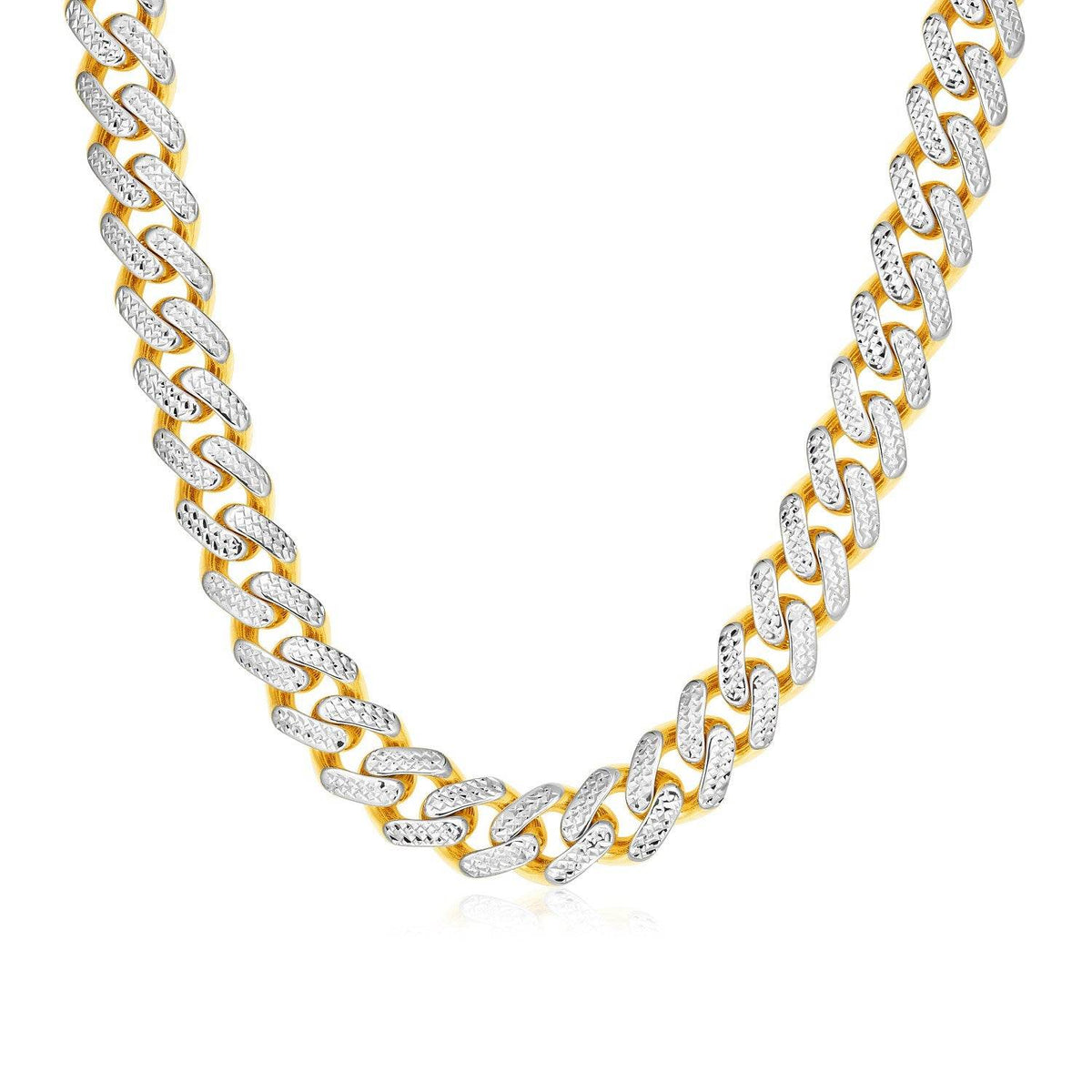 14k Two Tone Gold Miami Cuban Chain Necklace with White Pave - Sable Gold