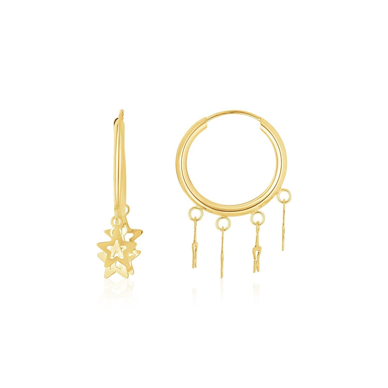 14K Yellow Gold Endless Star Charm Huggie Hoop Earrings - Sable Gold