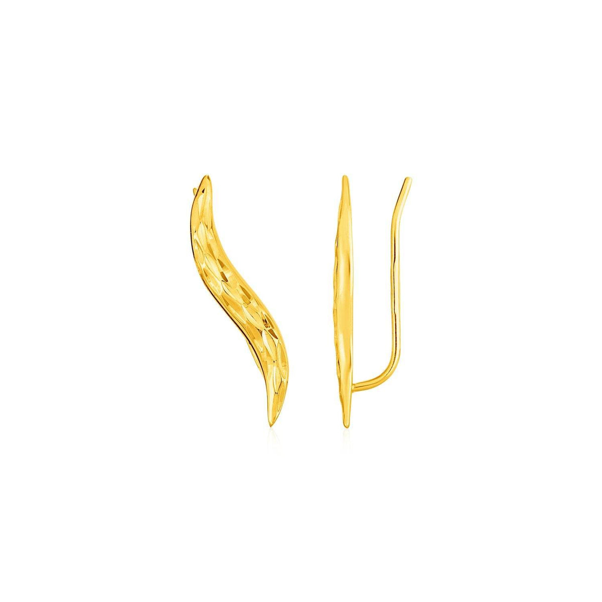 Textured Leaf Climber Earrings in 14k Yellow Gold - Sable Gold