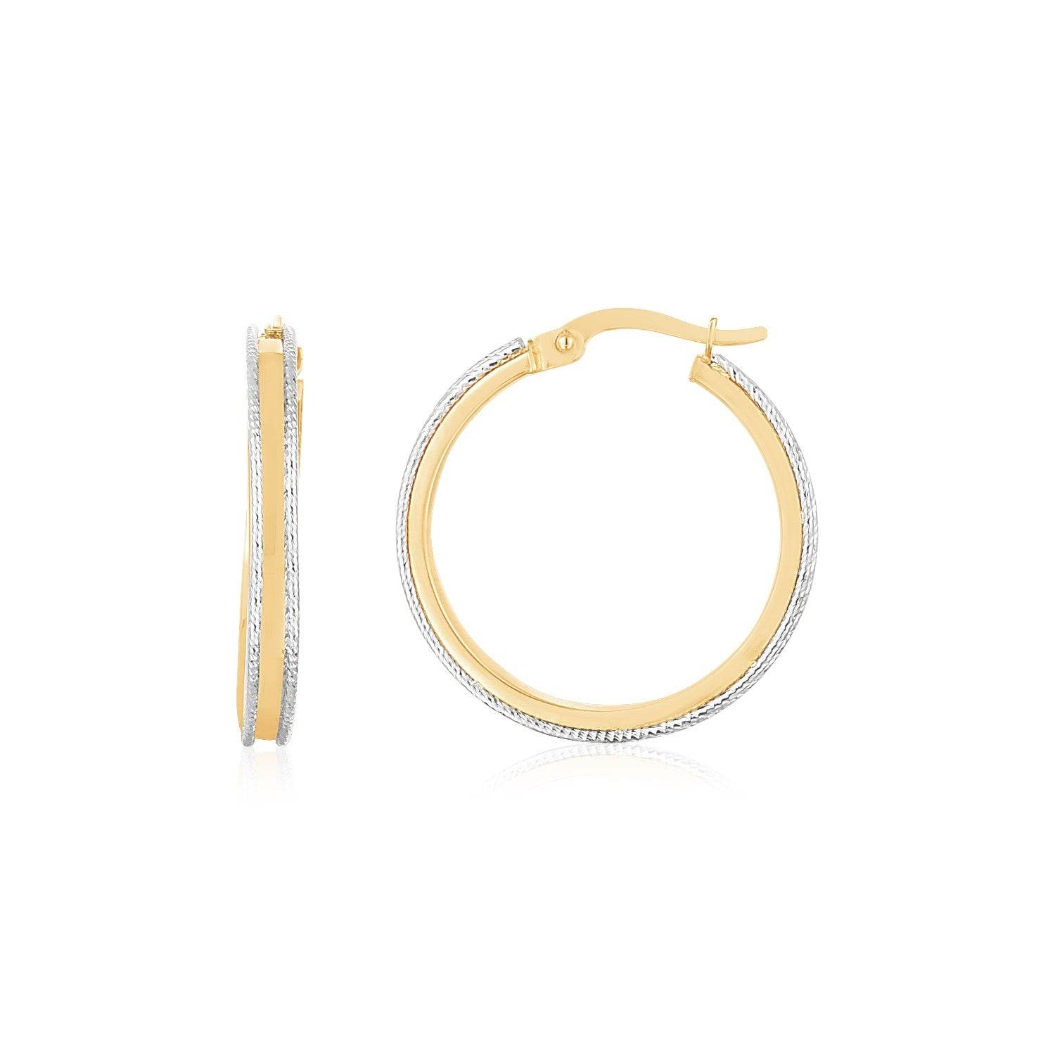 14K Two Tone Gold Diamond Cut Round Hoop Earrings - Sable Gold