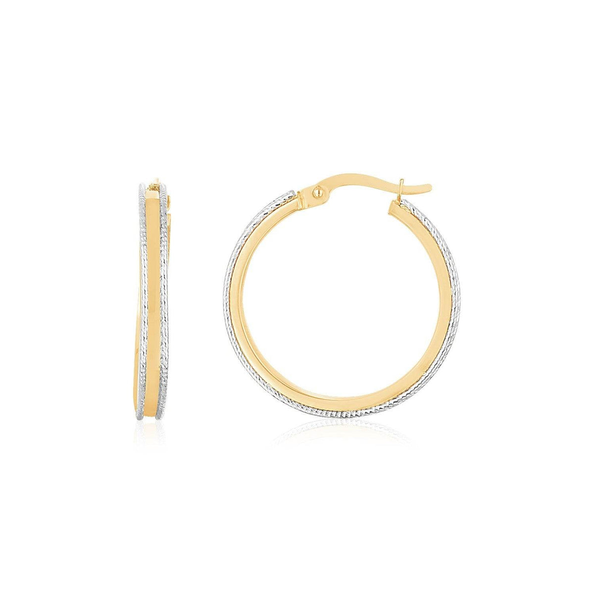 14K Two Tone Gold Diamond Cut Round Hoop Earrings - Sable Gold