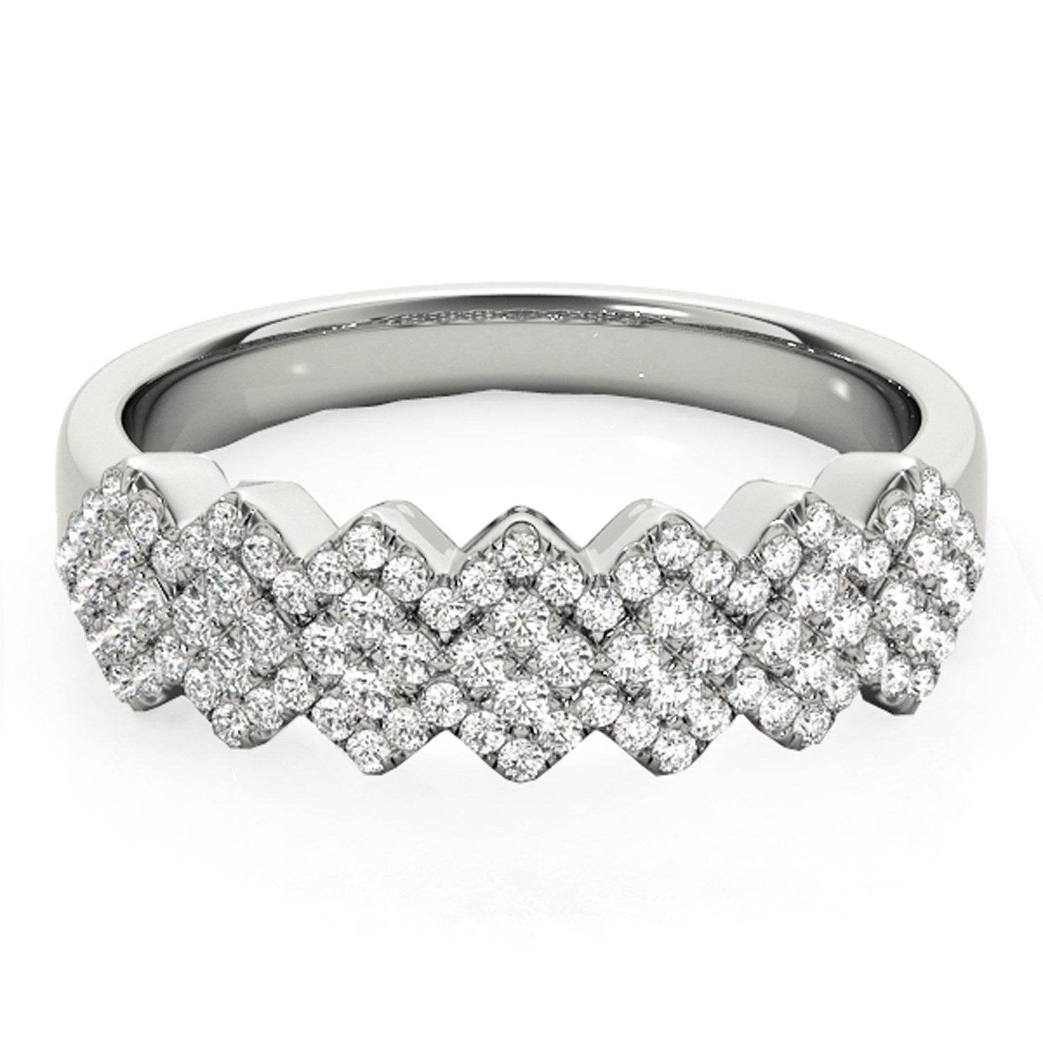 Diamond Studded Wide Multi-Diagonal Pattern Ring in 14k White Gold (5/8 cttw) - Sable Gold