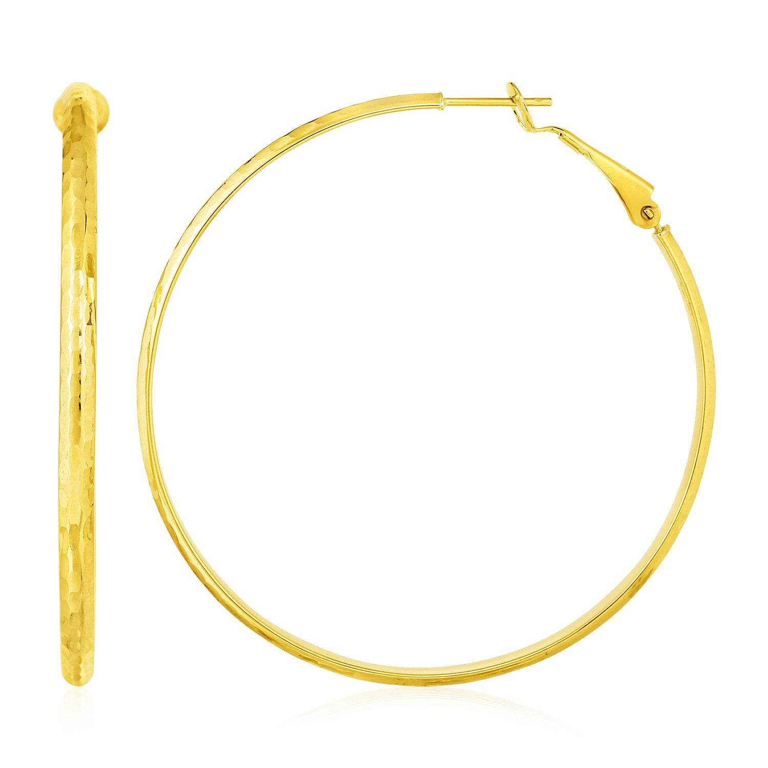 14k Yellow Gold Large Textured Round Hoop Earrings - Sable Gold