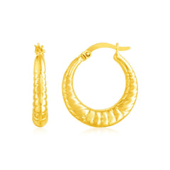 14k Yellow Gold Puffed and Scalloped Hoop Earrings - Sable Gold