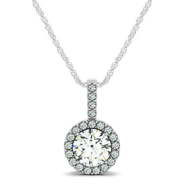 14k White Gold Diamond Halo Round Style Pendant (5/8 cttw) - Sable Gold