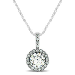 14k White Gold Diamond Halo Round Style Pendant (5/8 cttw) - Sable Gold