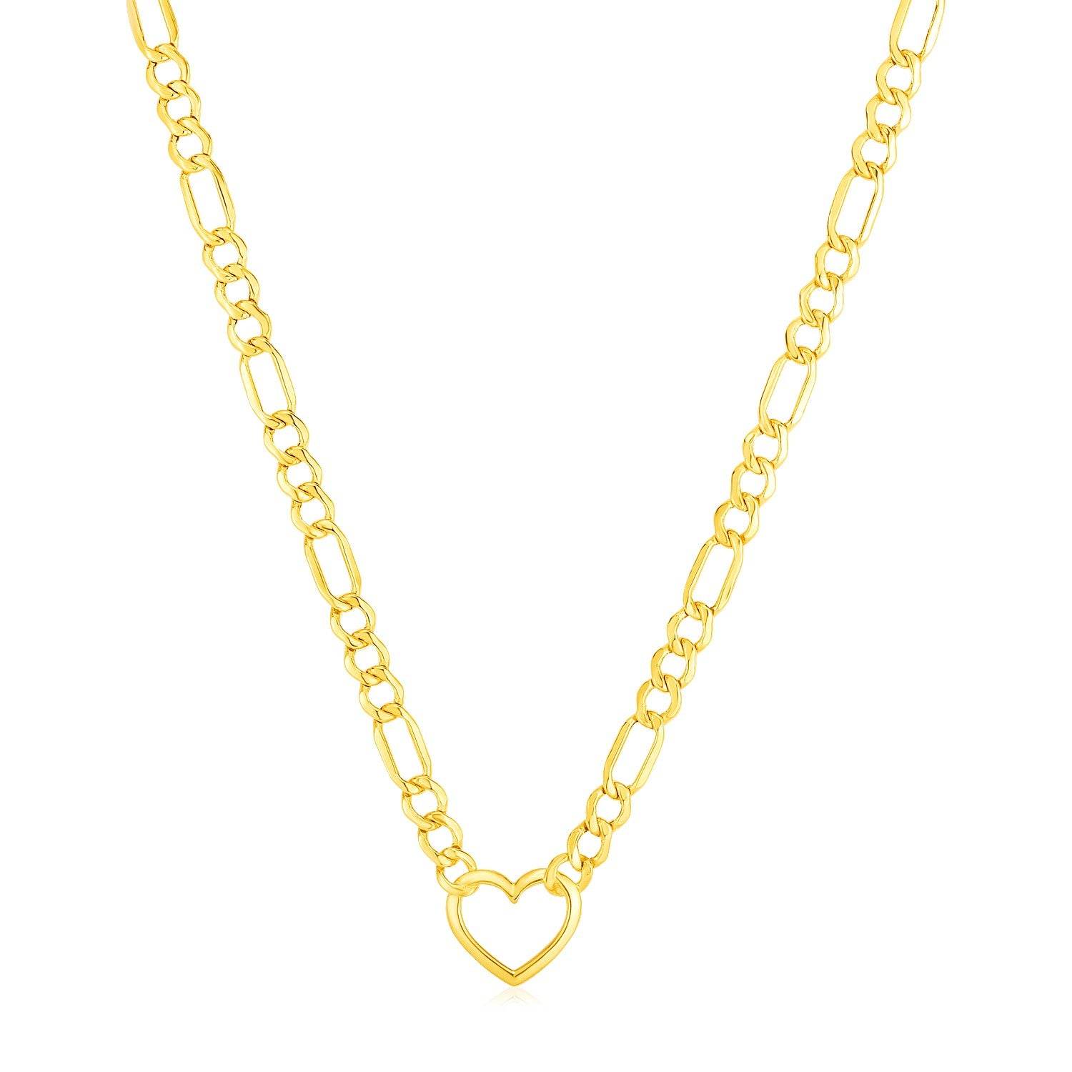 14k Yellow Gold Figaro Chain Necklace with Heart - Sable Gold