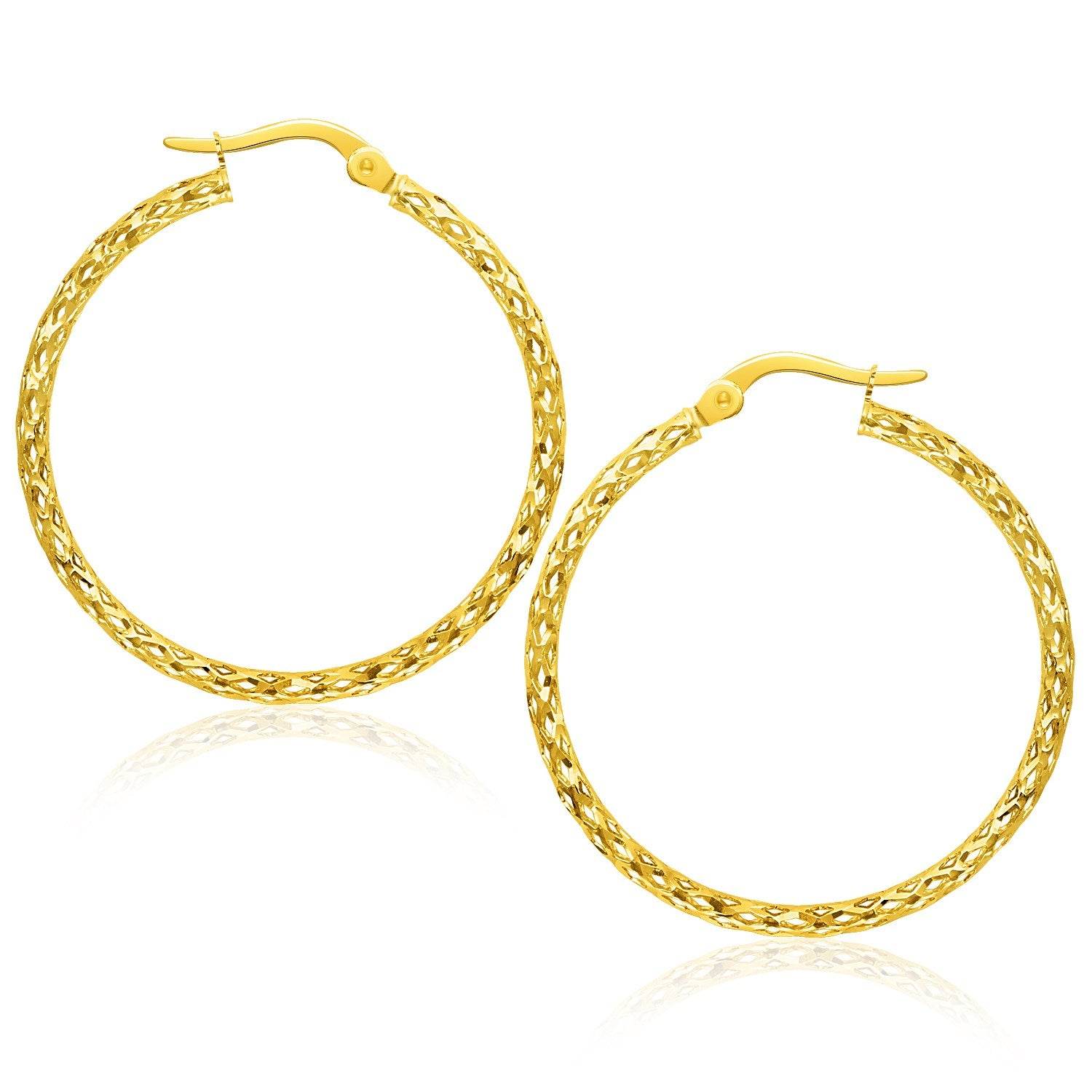 14k Yellow Gold Textured Large Hoop Earrings(1.5x30mm) - Sable Gold